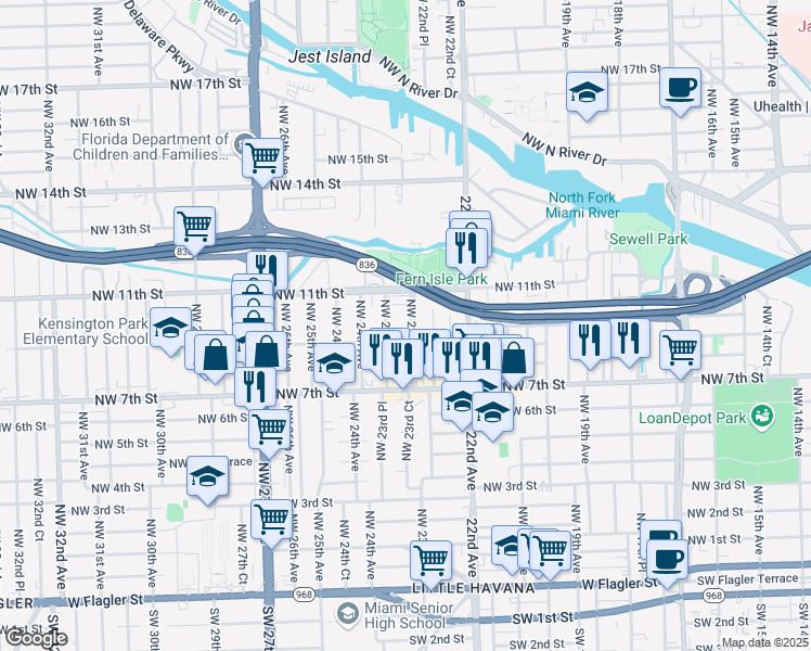 map of restaurants, bars, coffee shops, grocery stores, and more near 926 Northwest 23rd Avenue in Miami