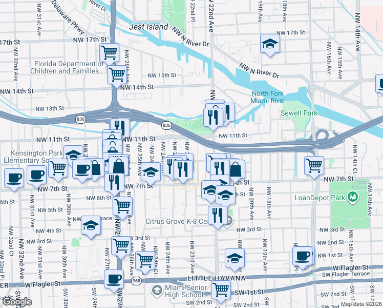 map of restaurants, bars, coffee shops, grocery stores, and more near 926 Northwest 23rd Avenue in Miami