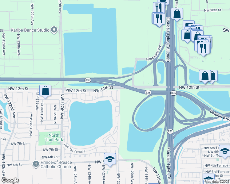 map of restaurants, bars, coffee shops, grocery stores, and more near 1173 Northwest 123rd Place in Miami