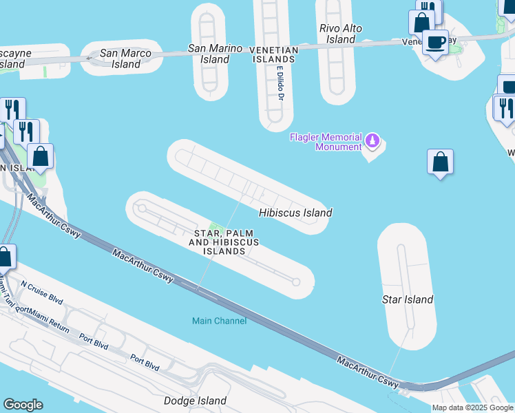map of restaurants, bars, coffee shops, grocery stores, and more near 176 South Hibiscus Drive in Miami Beach
