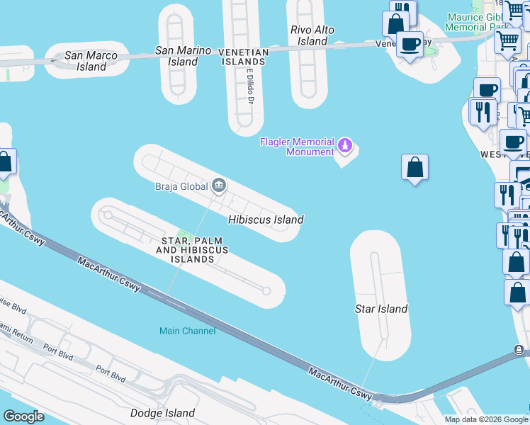 map of restaurants, bars, coffee shops, grocery stores, and more near in Miami Beach