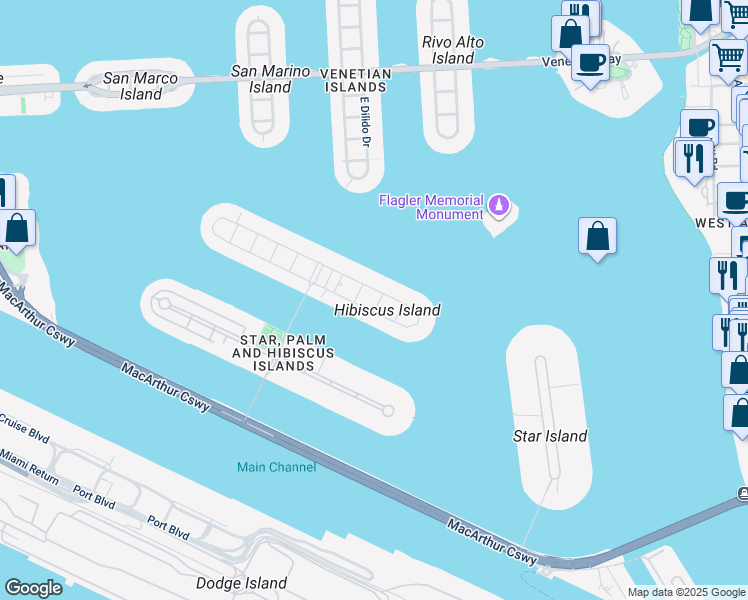 map of restaurants, bars, coffee shops, grocery stores, and more near 127 South Hibiscus Drive in Miami Beach