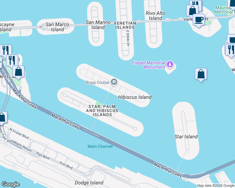 map of restaurants, bars, coffee shops, grocery stores, and more near 176 South Hibiscus Drive in Miami Beach