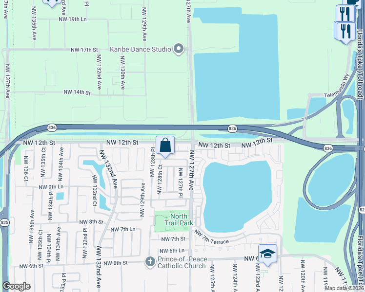 map of restaurants, bars, coffee shops, grocery stores, and more near 1162 Northwest 127th Court in Miami