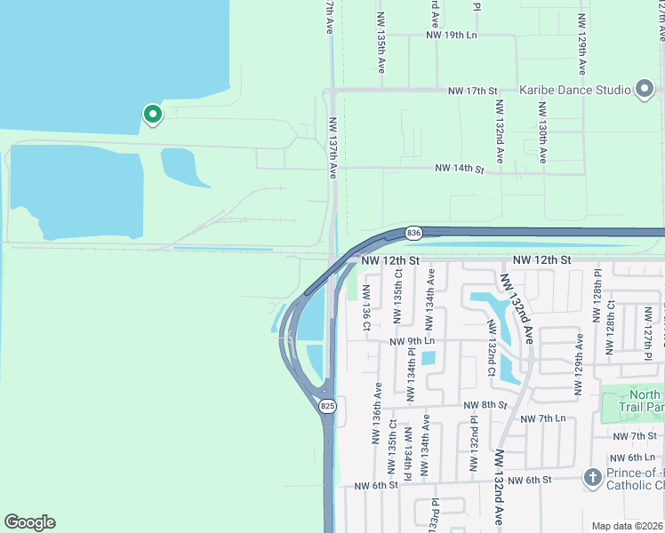 map of restaurants, bars, coffee shops, grocery stores, and more near 1136 Northwest 136 Court in Miami