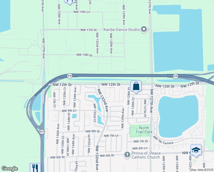 map of restaurants, bars, coffee shops, grocery stores, and more near 13061 Northwest 11th Terrace in Miami