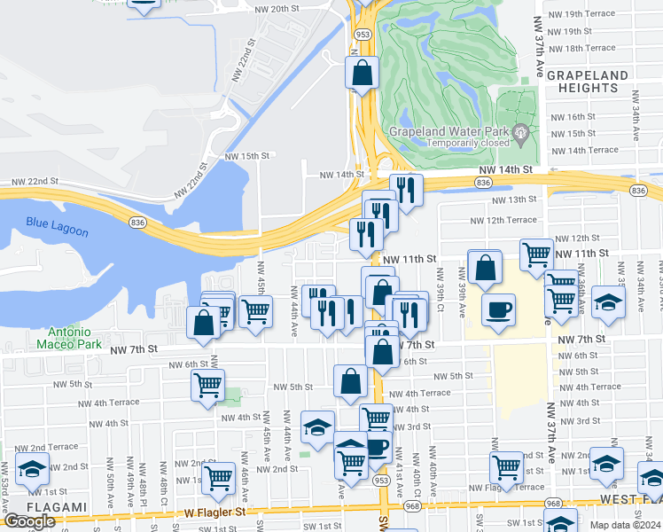map of restaurants, bars, coffee shops, grocery stores, and more near 4349 Northwest 10th Street in Miami