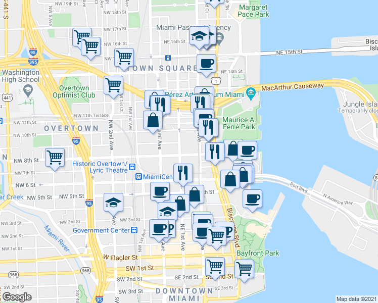 map of restaurants, bars, coffee shops, grocery stores, and more near 135 Northeast 8th Street in Homestead