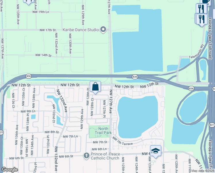 map of restaurants, bars, coffee shops, grocery stores, and more near 1162 Northwest 127th Court in Miami