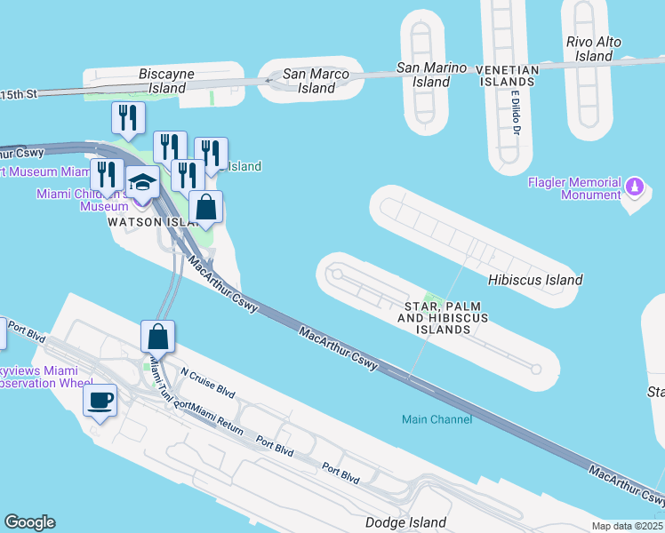 map of restaurants, bars, coffee shops, grocery stores, and more near 312 Palm Avenue in Miami Beach
