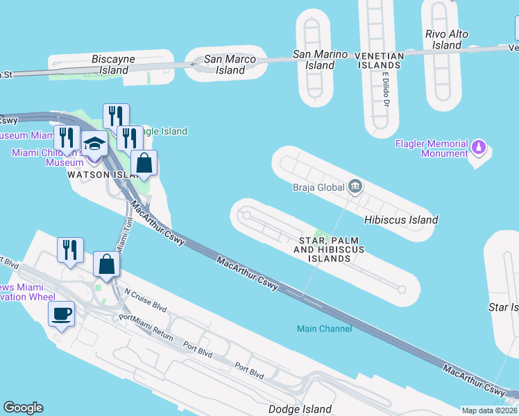 map of restaurants, bars, coffee shops, grocery stores, and more near 269 Palm Avenue in Miami Beach