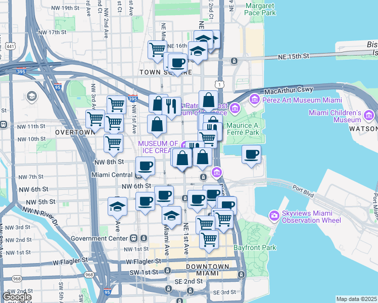 map of restaurants, bars, coffee shops, grocery stores, and more near 135 Northeast 8th Street in Homestead