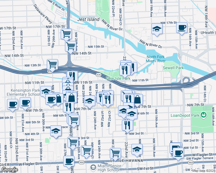 map of restaurants, bars, coffee shops, grocery stores, and more near 926 Northwest 23rd Avenue in Miami