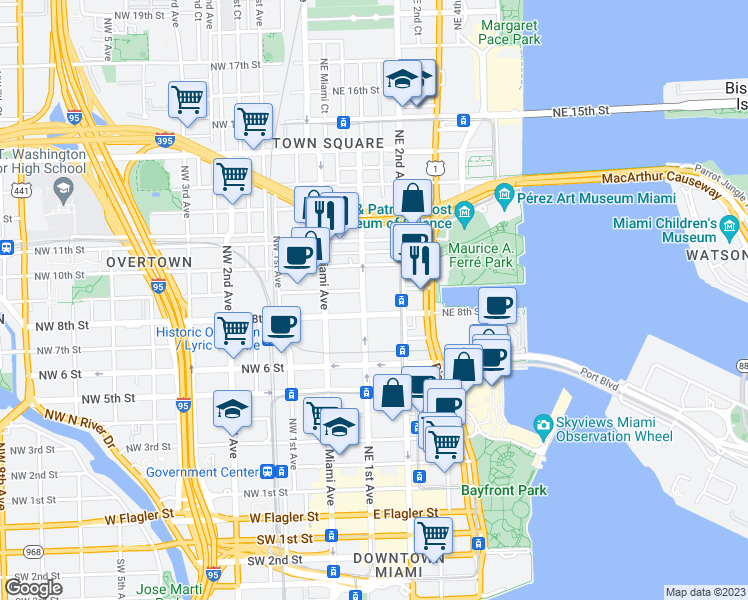 map of restaurants, bars, coffee shops, grocery stores, and more near 135 Northeast 8th Street in Homestead
