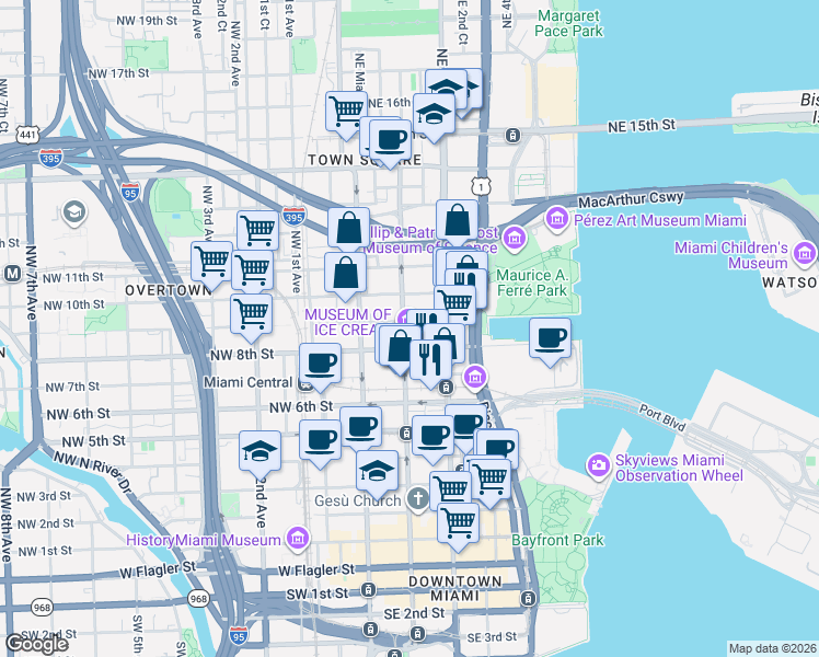 map of restaurants, bars, coffee shops, grocery stores, and more near 135 Northeast 8th Street in Homestead