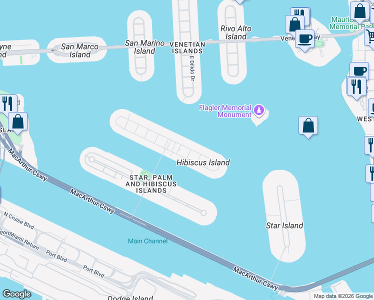 map of restaurants, bars, coffee shops, grocery stores, and more near 127 South Hibiscus Drive in Miami Beach