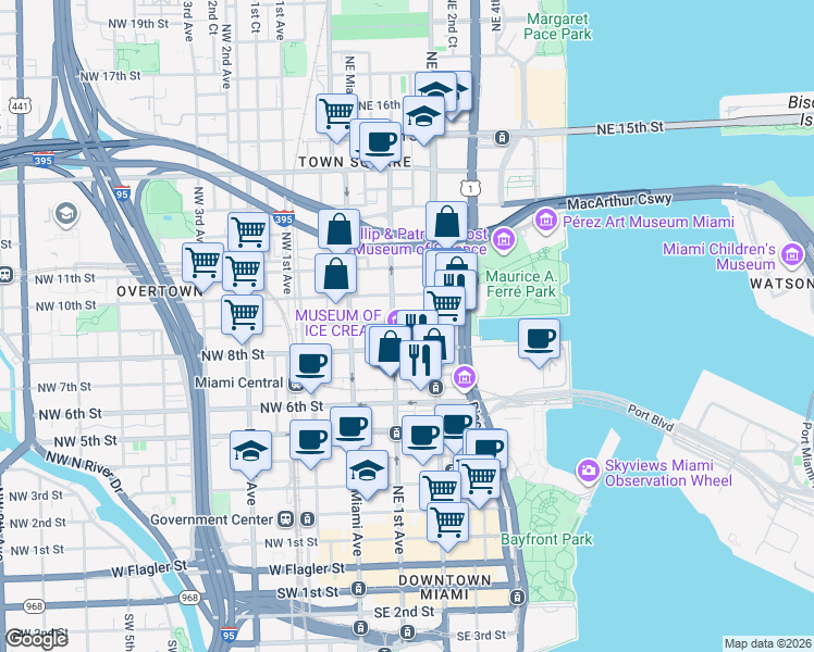 map of restaurants, bars, coffee shops, grocery stores, and more near 135 Northeast 8th Street in Homestead