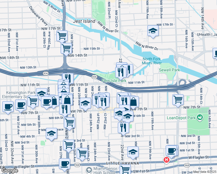 map of restaurants, bars, coffee shops, grocery stores, and more near 926 Northwest 23rd Avenue in Miami