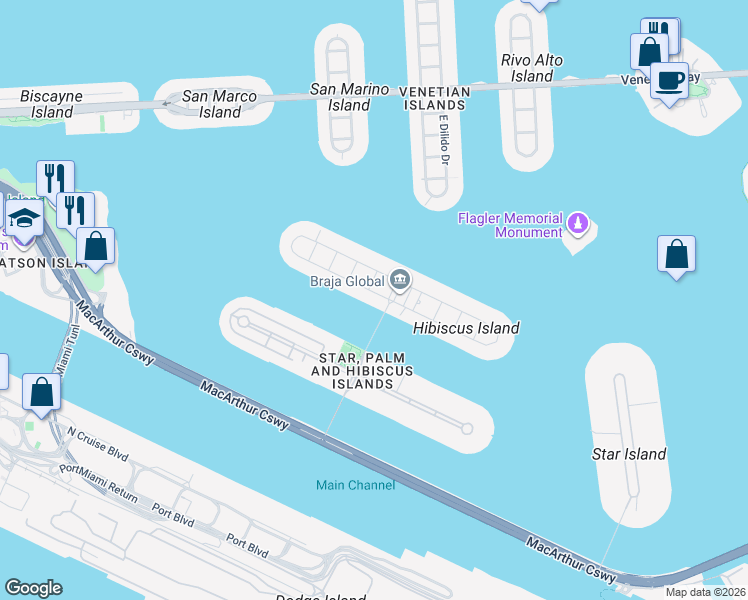 map of restaurants, bars, coffee shops, grocery stores, and more near 117 West 1st Court in Miami Beach