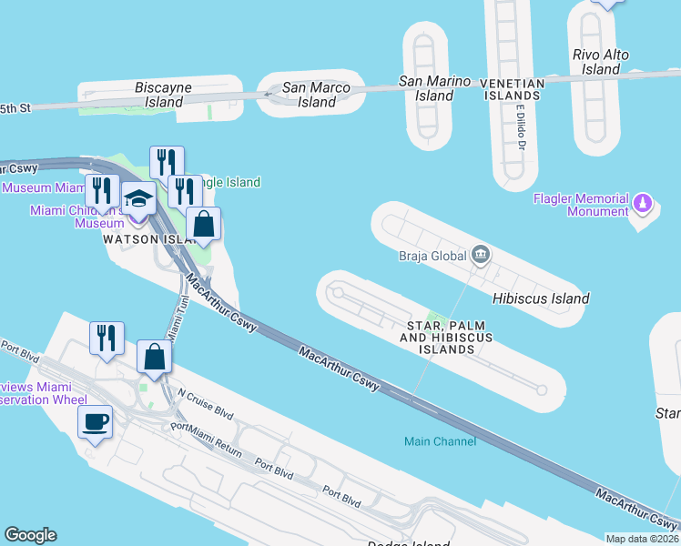 map of restaurants, bars, coffee shops, grocery stores, and more near 303 North Coconut Lane in Miami Beach