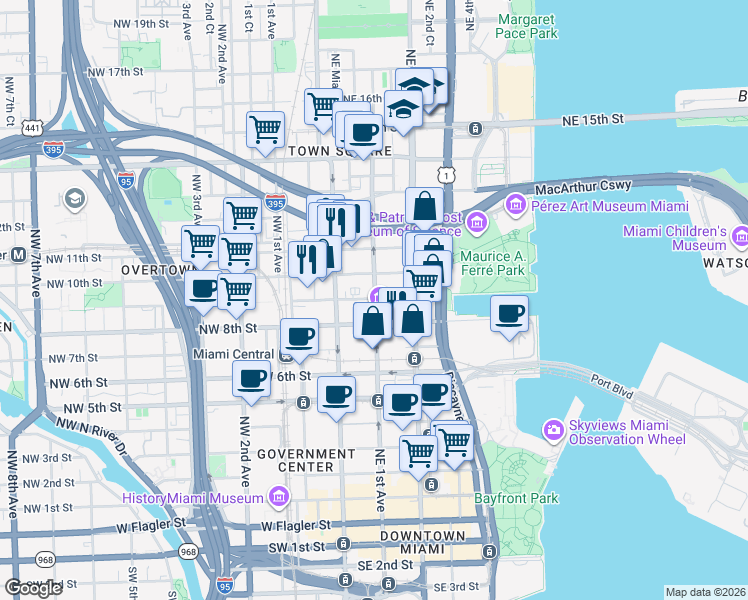 map of restaurants, bars, coffee shops, grocery stores, and more near 46 Northeast 10th Street in Homestead