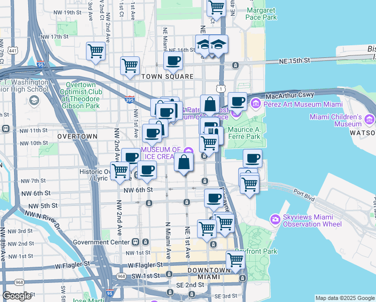 map of restaurants, bars, coffee shops, grocery stores, and more near 108 Northeast 9th Street in Homestead