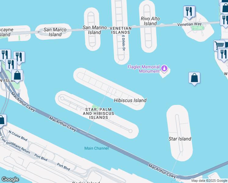 map of restaurants, bars, coffee shops, grocery stores, and more near 205 North Hibiscus Drive in Miami Beach