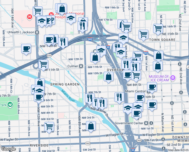 map of restaurants, bars, coffee shops, grocery stores, and more near 610 Northwest 10th Street in Miami