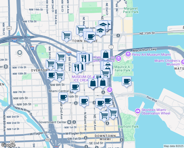 map of restaurants, bars, coffee shops, grocery stores, and more near 46 Northeast 10th Street in Homestead