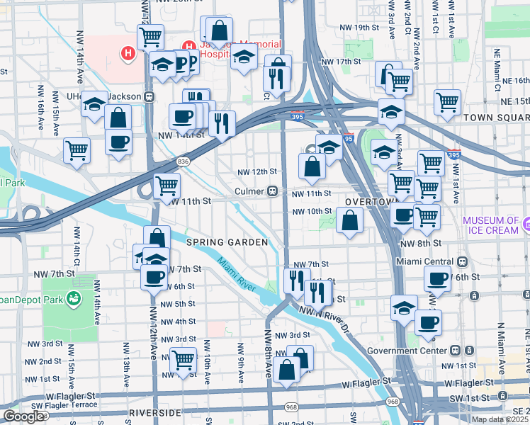 map of restaurants, bars, coffee shops, grocery stores, and more near 751 Northwest 10th Street in Miami