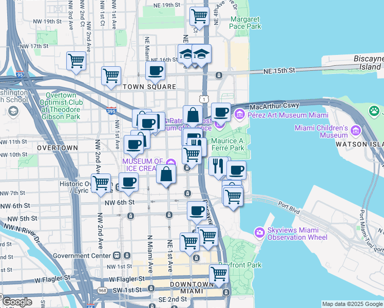 map of restaurants, bars, coffee shops, grocery stores, and more near in Miami
