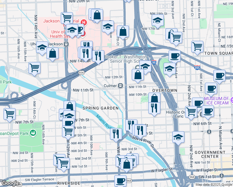 map of restaurants, bars, coffee shops, grocery stores, and more near 751 Northwest 10th Street in Miami