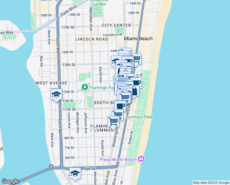 map of restaurants, bars, coffee shops, grocery stores, and more near 1220 Drexel Avenue in Miami Beach