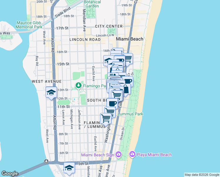 map of restaurants, bars, coffee shops, grocery stores, and more near 1220 Drexel Avenue in Miami Beach