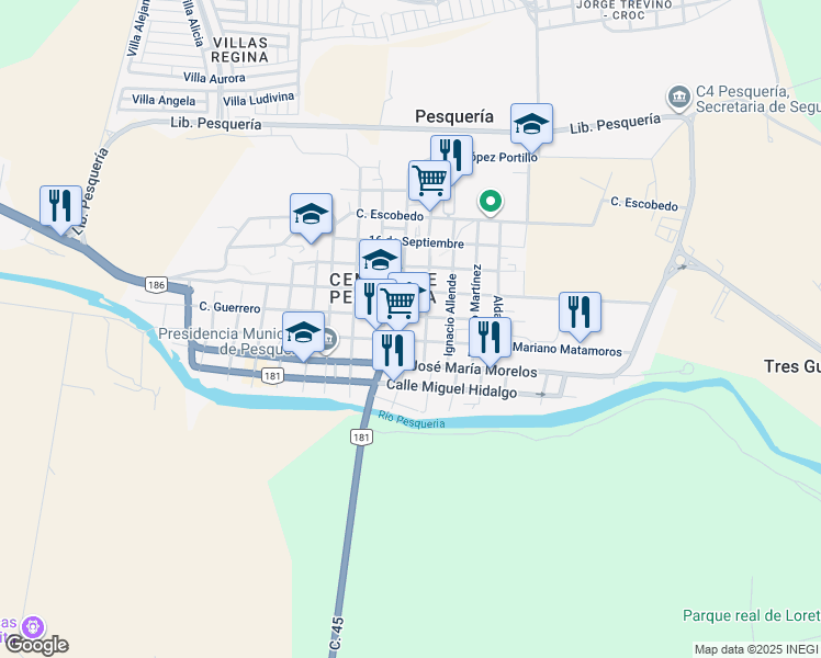 map of restaurants, bars, coffee shops, grocery stores, and more near in Pesquería
