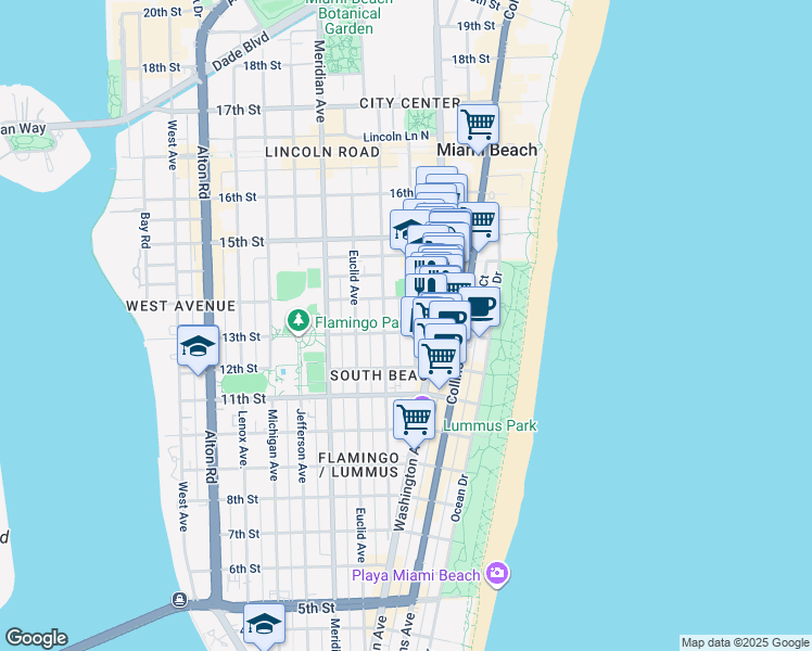 map of restaurants, bars, coffee shops, grocery stores, and more near in Miami Beach