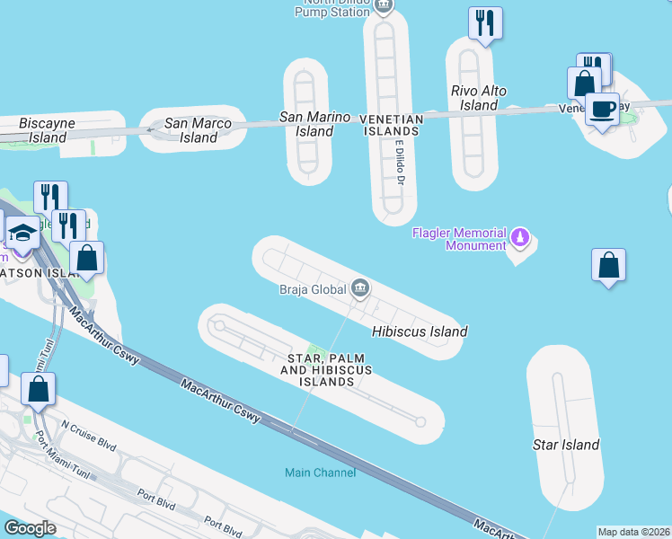 map of restaurants, bars, coffee shops, grocery stores, and more near 289 North Hibiscus Drive in Miami Beach