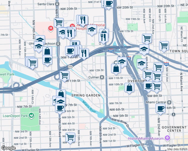 map of restaurants, bars, coffee shops, grocery stores, and more near 1171 Northwest 8th Court in Miami