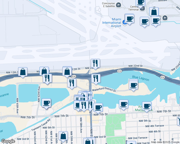 map of restaurants, bars, coffee shops, grocery stores, and more near N Red Rd in Miami