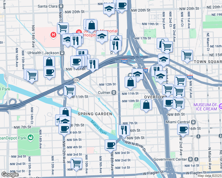 map of restaurants, bars, coffee shops, grocery stores, and more near 1146 Northwest 7th Court in Miami
