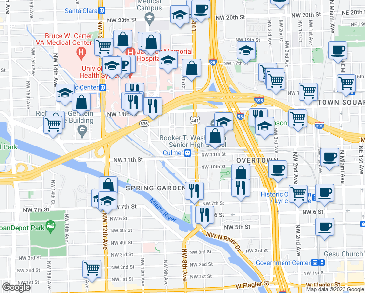 map of restaurants, bars, coffee shops, grocery stores, and more near 1146 Northwest 7th Court in Miami