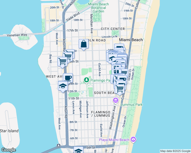 map of restaurants, bars, coffee shops, grocery stores, and more near in Miami Beach