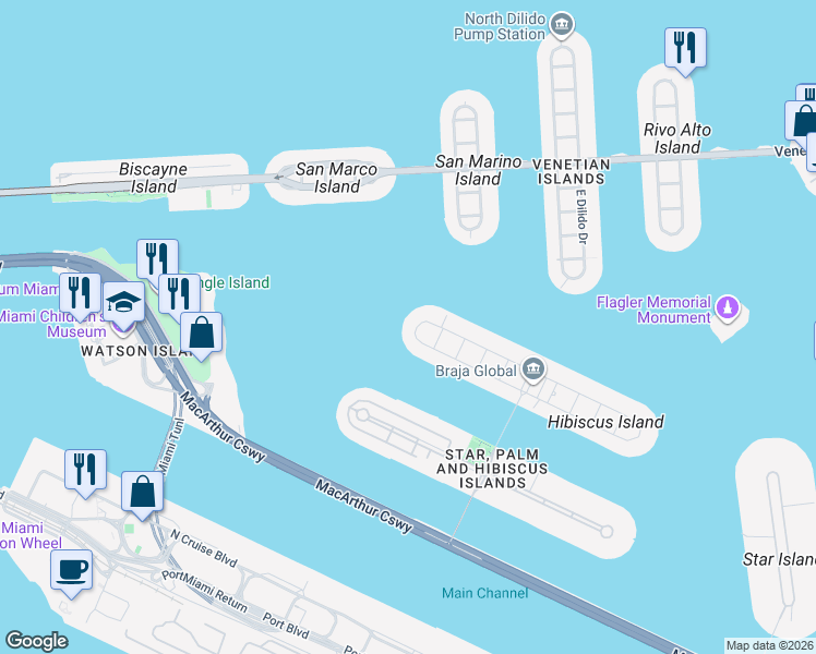 map of restaurants, bars, coffee shops, grocery stores, and more near 432 South Hibiscus Drive in Miami Beach