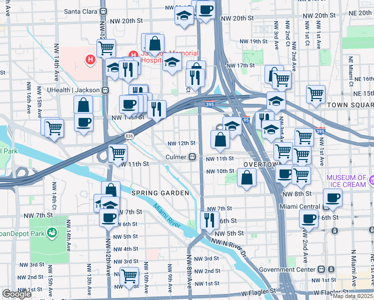 map of restaurants, bars, coffee shops, grocery stores, and more near in Miami