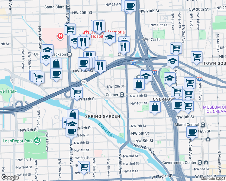 map of restaurants, bars, coffee shops, grocery stores, and more near 1171 Northwest 8th Court in Miami