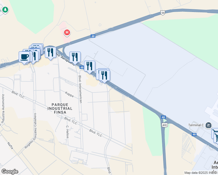 map of restaurants, bars, coffee shops, grocery stores, and more near 80 Boulevard Aeropuerto in Monterrey