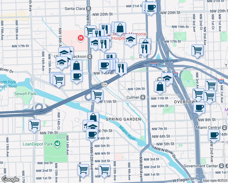 map of restaurants, bars, coffee shops, grocery stores, and more near 1120 Northwest 10th Avenue in Miami