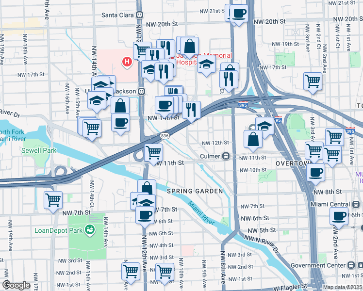 map of restaurants, bars, coffee shops, grocery stores, and more near 1120 Northwest 10th Avenue in Miami