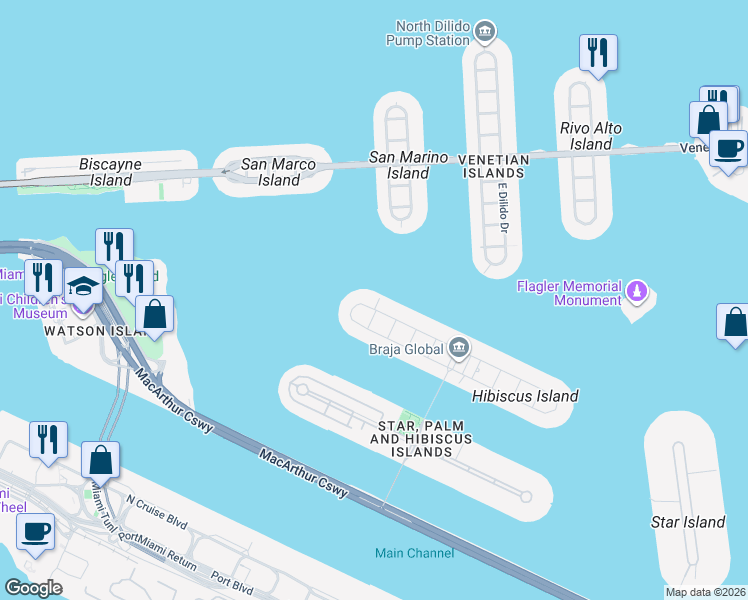 map of restaurants, bars, coffee shops, grocery stores, and more near 420 North Hibiscus Drive in Miami Beach
