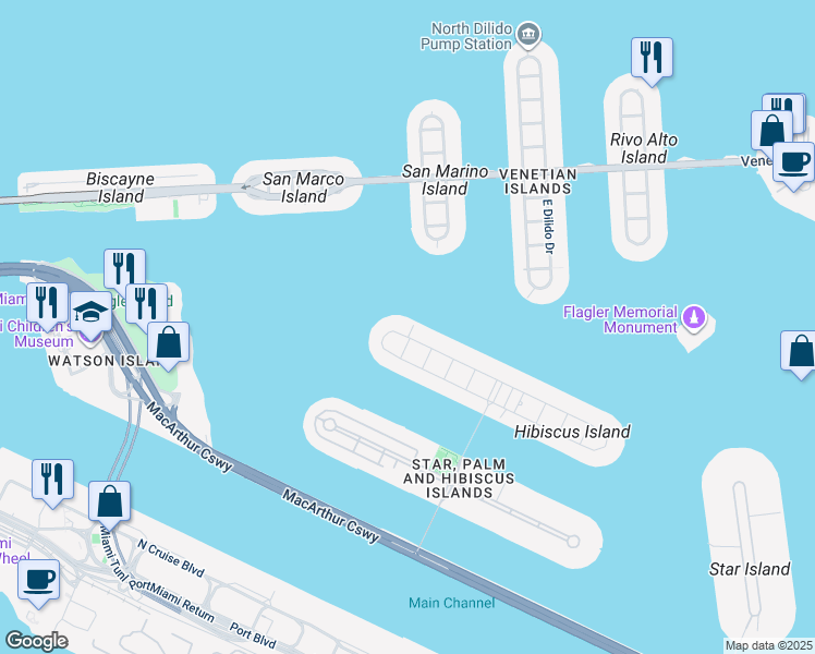 map of restaurants, bars, coffee shops, grocery stores, and more near 420 North Hibiscus Drive in Miami Beach
